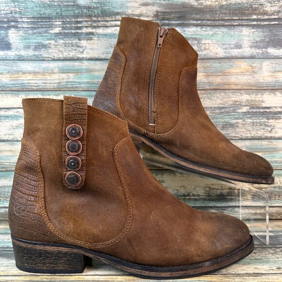 BRONX Ankle Boots Sz 10.5-11/41 Brown Leather Block Heel Bootie Casual Zip Up - Picture 1 of 12